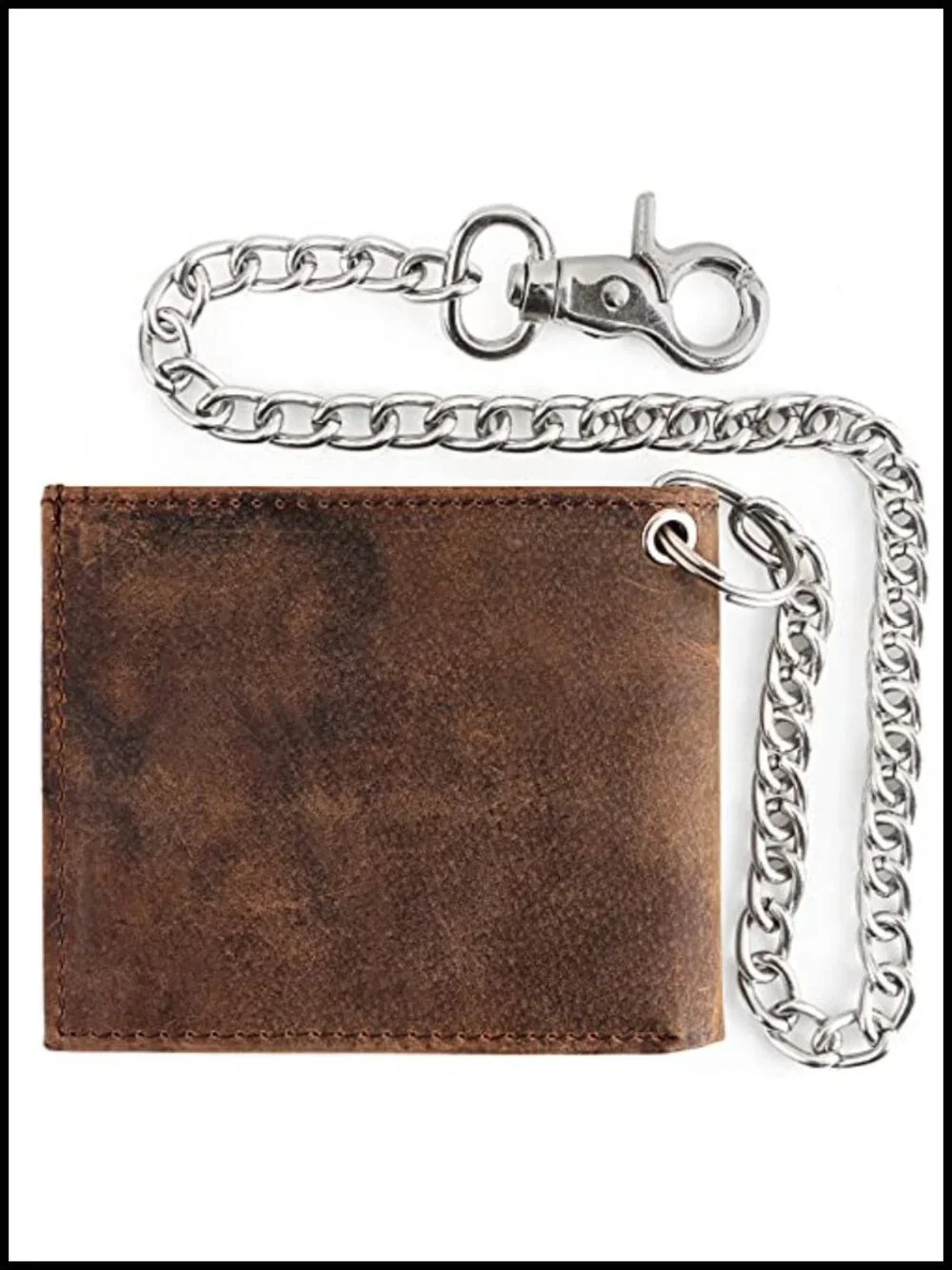 RFID Blocking Leather Chain Wallet Bi-Fold with Steel Chain